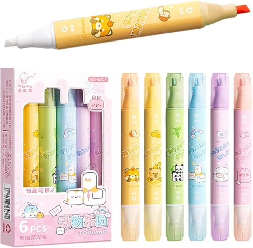 BetterJonny 6Pcs Radierbarer Pastell Textmarker Set, Highlighter Pen Marker Pastell Schreibwaren Highlighter Bunte Marker Stifte Erasable Pen Set zum präzisen Markieren für Schule Uni Büro, A
