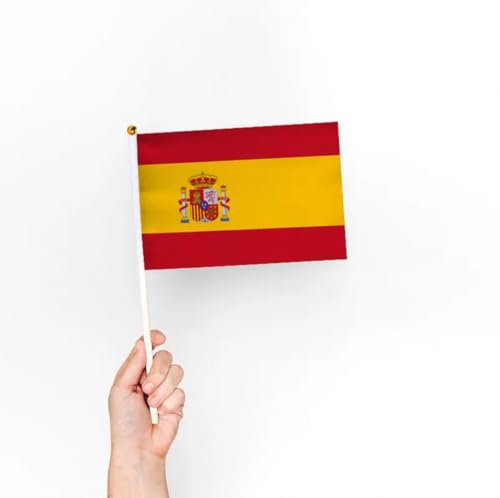 Home Universal ® Bandera de España, Tela Resistente al viento y la lluvia, Bandera de Mano de España, con Costuras Reforzadas, Perfecta para Coches, Escritorios y Fiestas (45 x 30)