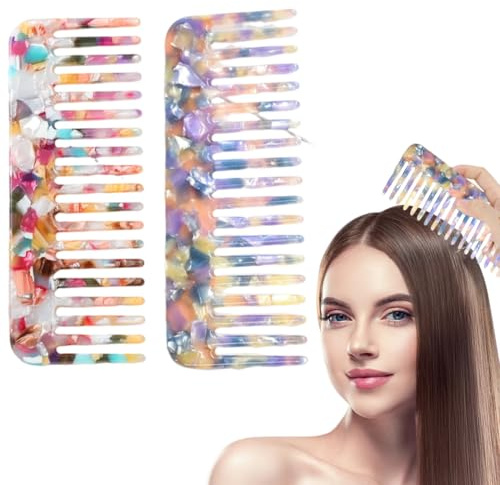 EUYKQNOI 2 Stück kamm für locken Lockenkamm Grobzinkiger Kamm locken Breiter Zahnkamm Antistatischer Kamm mit Großer Zahnung Haarkamm Wide Tooth Comb für Locken Lange Haar Bunt