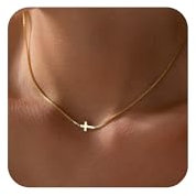 VIROMY Collar Colgante Cruz de La Mujer con Borde Horizontal 14k Chapado en Oro Cruz Collares para Mujer Elegante y Delicado