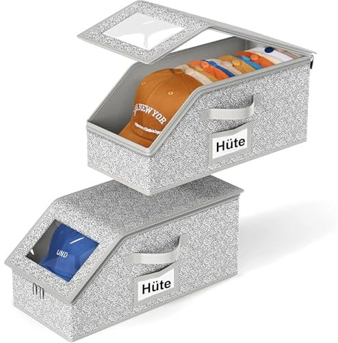 2 Stück Hat Box Storage For Closet, Hat Racks For Baseball Caps Stackable cap storage box storage Hold 24 Caps, Hut Stand For Bedroom, Large Capacity Transparent Lid Containers