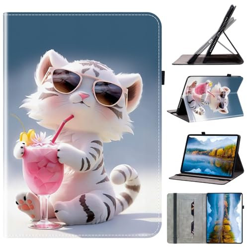 Mldjomid Funda para Lenovo Tab 10.1 2025 TB-311FU/311XU/K10C Carcasa Cuero PU Tablet Cover Protectora con Ranura para Tarjetas y Soporte Función para Lenovo Tab 10.1 2025,Tigre de Dibujos Animados