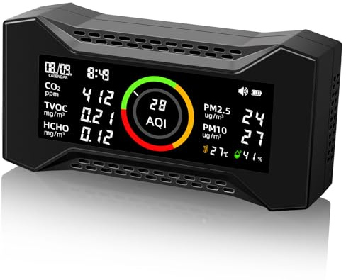 8-in-1 Air Quality Monitor, Air-Guardian AQ Portable Air Quality Tester CO2 Monitor (PM2.5, PM10, CO2, VOC, Formaldehyde, Humidity, Temp)