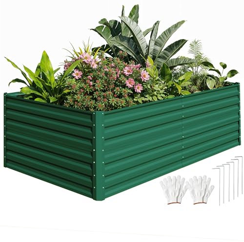 DWVO Aiuola rialzata in metallo, 240 x 120 x 60 cm, con guanti, aiuola rialzata in acciaio, antiruggine e resistente alle intemperie, robusta zincata con gomma di sicurezza per verdure, fiori, frutta
