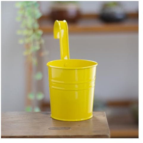 Wisafory 4er Set Blumentöpfe Hängend Bunte Hängetöpfe für Pflanzen Abnehmbare Balkon Pflanzer Metall Blume Eimer mit Drainageloch und Haken für Garten Balkon Terrasse Wohndekor Gelb