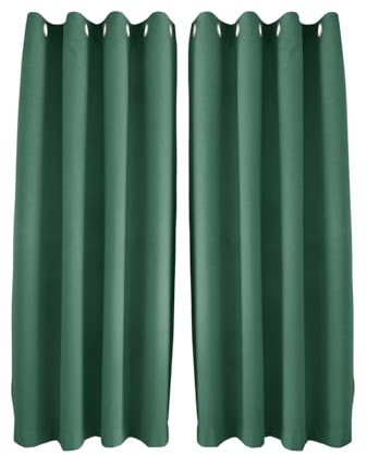 Happy Homewares Emerald Green Linen Blackout Curtains - 46 x 54 Inch Drop - Elegant Eyelet Curtains with Soft Linen Texture - 2 Panels for Bedroom or Living Room