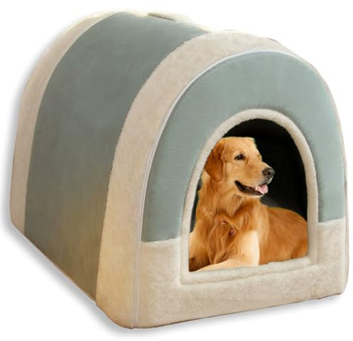 Großes Hundebett, 2-in-1-Hundehütte für Innenkatzen, beruhigende warme Haustierhöhle, waschbar, luxuriöses Hundehaus, abnehmbar, Anti-Angst-Haustierbetten (Grün, XL-65 x 53 x 50 cm)