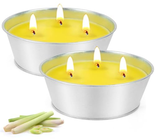 Citronella Kerze Outdoor Groß,120 Std Brenndauer, Natürliche Sojawachs | Outdoor Kerzen, Zitronella Kerze mit 3 Docht - für Garten, Camping, Indoor, Terrasse, Picknicks,2 x 12oz