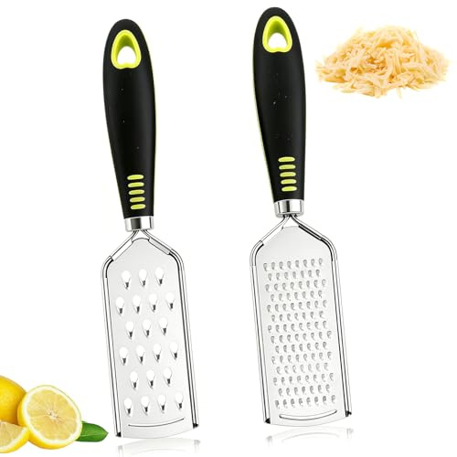 2 Pcs Cheese Grater, Small Graters for Kitchen Lemon Zester Grater Tool, Stainless Steel Garlic Graters Different Hole Types for Grind and Planing Wire Cheese Gingers Chocolate Coconut Carrot