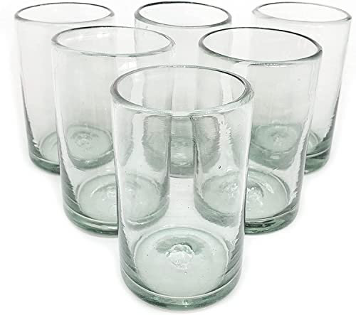 MexHandcraft Vasos transparentes soplados de 14 onzas, juego de 6, cristalería mexicana hecha a mano, vidrio reciclado, sin plomo ni toxinas (beber)