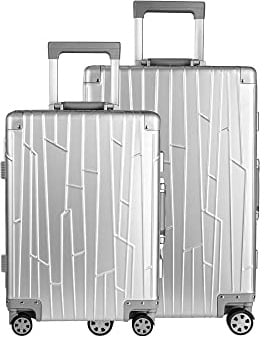GUNDEL Aluminium Koffer Set Cabin Trolley Handgepäck 55x40x20 cm 32L Reisekoffer Check-in 66x43x23 cm H/B/T 47L 4x360° Rollen Silber Bundle 2X TSA-Zahlenschloss