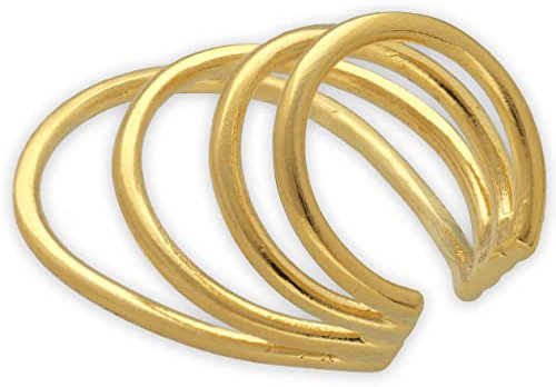 Boucle d'Oreille Ear Cuff à Trois Anneaux, Argent Sterling 925 Plaqué Or, Style Grec Minimaliste, Sans Perçage, Hypoallergénique et Sans Nickel, À l'Unité - Fait Main par Emmanuela