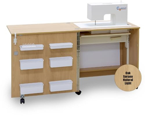 Comfort 1 | Nähmaschinenschrank | Nähmöbel | Nähtisch | (Oak Sorano Natural Light, L (Air-Lift 10 to 15 kg))