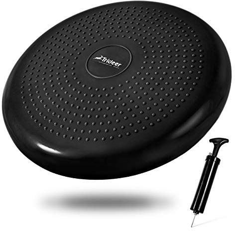 Trideer Balancekissen, Ballsitzkissen inkl. Pumpe für Fitness, Reha, Rückentraining und Coordination, Anti-Burst Sitzkissen Balance Board Balance Kissen Wackelbrett (34cm Glänzend Schwarz)