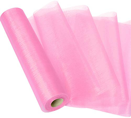 Organza Rolle Rosa, Organza Schiere Stoff Stuhl Schärpe Band Tüll Rolle für Hochzeit Weihnachten Party Geschenke Deko, 26m x 29cm