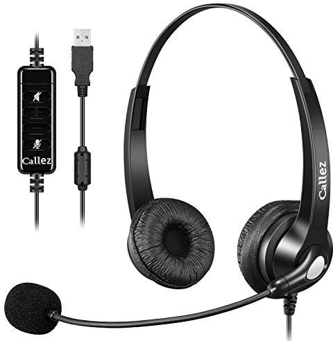 USB Headset PC für Business Skype UC Lync SoftPhone Call Center Office, Stereo PC Kopfhörer mit Mikrofon Noise Cancelling & Lautstärkeregler, Kristallklar Chat, Super Leicht, Ultra Komfort