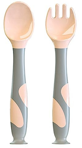 Baby Utensilien Löffel mit Reisekoffer, Löffel Gabel Set mit Saugnapf für Kleinkind Kinde, Griff Hitzebeständig Biegsamen Weich, perfekte selbstlernende Lernlöffel,Kinderbesteck ab 1 jahr