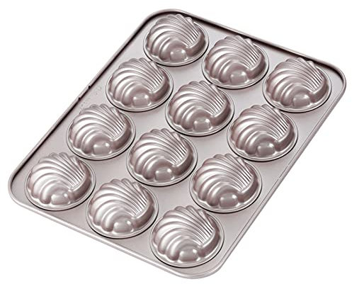 CHEFMADE Madeleine Mold Kuchen Pan, 12-hohlraum Nicht-Stick Sphärische Shell Madeline Backformen für Ofen Backen (Champagne Gold)