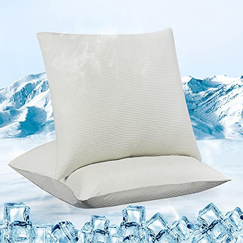 Luxear kühlender Kissenbezug 2er Set, Kopfkissenbezug elastisch mit Arc-Chill Kühlfasern atmungsaktiv, seidige Kissenbezüge mit Reißverschluss, Haare/Haut schonende Kissenhülle, 80x80cm-Grau/Weiß