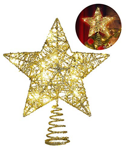 Yardwe Christmas Star Tree Topper Lighted, Glitter Xmas Treetop LED Gold Star Tree Topper for Christmas Holiday Party Tree Decorations 1PCS