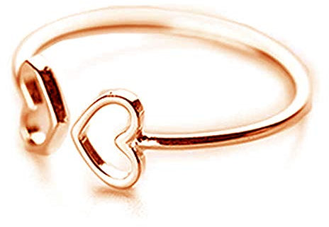 Double Heart Love Open Ring for Women Teen Girls S925 Sterling Silver Dainty Small Adjustable Statement Engagement Thin Tiny Minimalist Finger Rings Jewelry Gifts for BFF Daughter Birthday (rose gold)