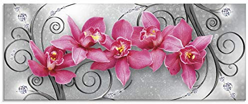 ARTland Wanddeko Glasbilder Wandbild Glas Bild einteilig 125x50 cm Querformat Abstrakt Blumen Orchideen Blüten Kunst Pink Rosa U1QT