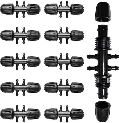 HOINCO De T De Púas con Conector De Goteo, Accesorio De Riego En con Bloqueo De Púas Adecuado para 13 mm ID / 4 mm ID, Sistema De Riego Automático a Prueba De Goteo Adaptador De 6 Vías (Negro)