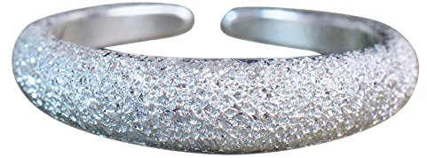 NicoWerk Damen Silberring Elegant aus 925 Sterling Silber Breit Kristallmatt Glitzernd Verstellbar Offen SRI708