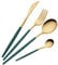 OUQIWEN 16 Piece Green and Golden Cutlery Set,Green Handle Knife Fork Spoon Set,Green Gold Stainless Steel Cutlery ,4 Person Dinner Set (Green Gold)