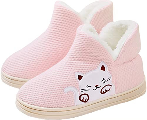 GILKUO Chaussons Femme Hiver Pantoufles Bottes Fourrées Bottines Chaud Fourrure Interieur Chausson Montant Boots Fille Rose Taille 38 39