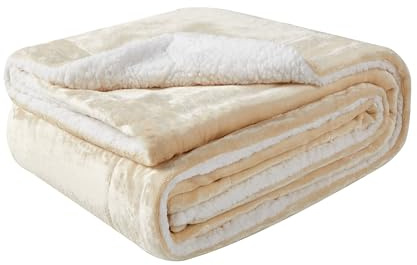 Mixibaby Sherpa Blanket Flauschige extra weich & warm Wohndecke Flanell Fleecedecke, Falten beständig/Anti-verfärben als Sofadecke oder Bettüberwurf, Größe:150 cm x 200 cm, Farbe:Natur