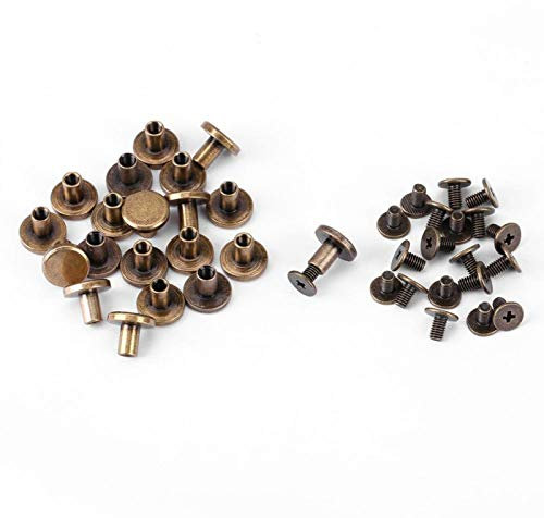 Rivet Head Nails and Screws, 20Pcs Flat Belt Binding Screw 8mm Chicago Leather Fasteners Button Stud Slotted Copper Brass Rivets Replacement for DIY Leather Decoration Shoes Repairs Bookbinding
