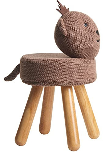 CROCHETTS | Kinderstuhl aus Holz, mit Tier-Yogui-Stoff, gepolstert, mit handbesticktem Stoff in Bärform, Farbe Braun