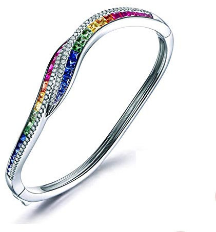 Gualiy Echtes 18 Karat Weißgold Armreif für Frauen Rubin Saphir Tsavorit eingebettet 3.57Ct 19Cm
