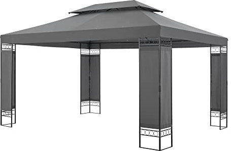 [en.casa] Padiglione Decorativo (Lu x La x A) 400 x 300 x 265 cm Gazebo da Giardino con Tetto Doppio, Telaio in Acciaio, Pergola per Eventi - Grigio Scuro