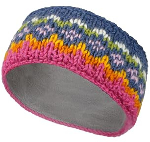 Pachamama Women Wool Ear Warmer Headband Fleece Lined Handknitted Fleur-de-Lys Multicoloured One-Size Handmade Fair Trade