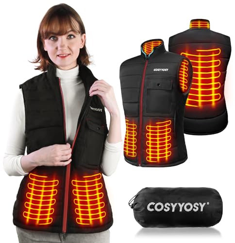 Chaleco calefactable para mujer, Ropa Calefactable USB con 3 Temperatura, 4 zonas de calefacción,6 bolsillos, Chaqueta Calefactable Chaleco Térmico Electrico larga de invierno para Moto, Caza, Pesca
