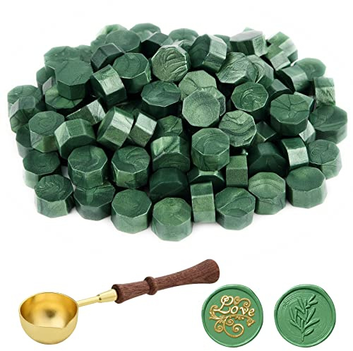 ASTARON 100 perles de cire à cacheter pour sceau de cire, kit de sceau de cire octogonal avec 1 cuillère à fondre de cire pour invitations, enveloppes, emballages de vin, emballage cadeau.
