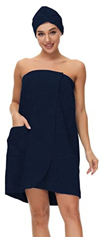 Verve Jelly Women Girls Wearable Towel Wrap Cozy Pool Beach Spa Bathing Shower Bath Cover Up Wrap Around Towel Bathrobe Home Robe Navy Blue 3XL