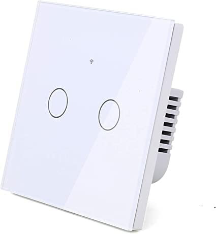 proAMEDEN Interruptor de luz inteligente WiFi 2/Gang NO NECESITA NEUTRO, panel de vidrio, interruptor táctil WiFi 2,4 GHz, control remoto Smart Life/Tuya, funciona con Alexa, Google Home, Blanco[1pc].