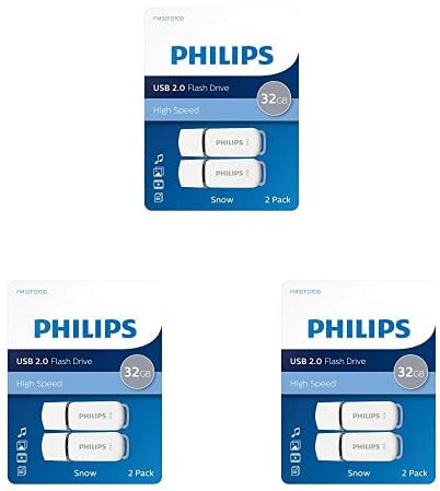 Philips USB Flash Drive Snow Edition 32GB, USB2.0, 2 Unidades, Paquete de 3