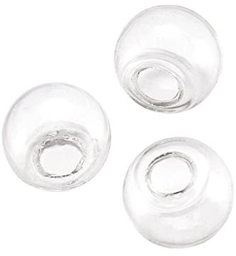 Boutigem 100pcs Clear Blown Glass Globe Beads Round Ball Bottles Beads 14mm for Stud Earring Necklace Craft DIY Making with 3~5mm Half Hole
