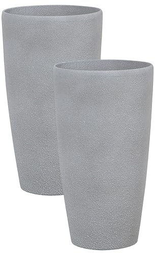 Blumentopf Steingemisch/Glasfaser grau rund hoch 31x31x58 cm Outdoor Abdera