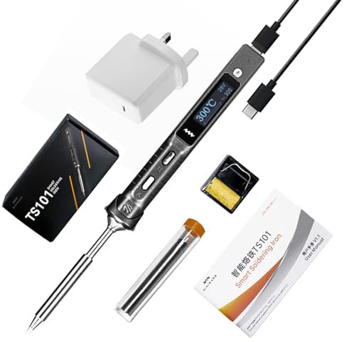 CCDSO Mini Electric Soldering Iron Kit TS101, Adjustable Temperature 50℃-400℃, Programmable, Type-C, OLED Display, Black