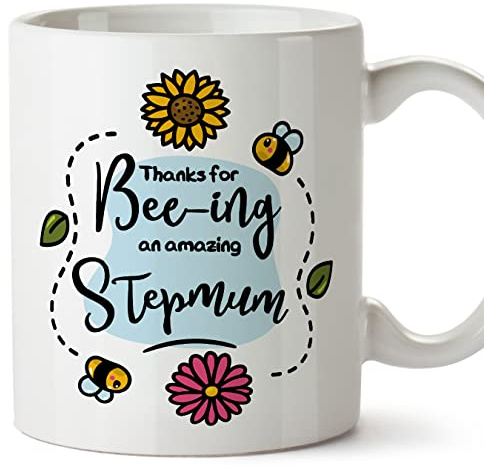 MUGFFINS Stepmum Mug - in English - Thanks for Beeing Amazing - Funny Gift - Ceramic 11oz Mug