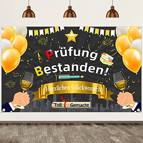 Prüfung Bestanden Banner,2025 Graduation Dekoration,Prufüng Bestanden Abitur Deko Abschluss Deko Hintergrund Garten Dekoration Abi Abitur Deko für Bachelor Master Arzt 180 x 110cm Partybanner