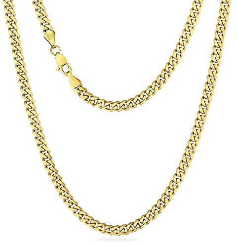 KRKC&CO 6mm Kette Herren, Herren Edelstahl Panzerkette mit Diamantschliff, 14K Gold Vergoldet Cuban Link Chains Goldkette, Geschenke für Damen Mädchen Männer Jungs, [Länge 61cm]