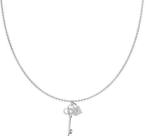 Bungsa Damen-Kette Padlock mit zwei Anhänger in Form eines Vorhängeschlosses mit passendem Schlüssel aus 316L Edelstahl (Silber)