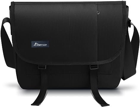 SIMTOP Funda para Tablet Bolso Bandolera Para Hombre,Bolso de Estudiante Con Correa Acolchada Para el Hombro,Para el Trabajo, la Escuela Negro