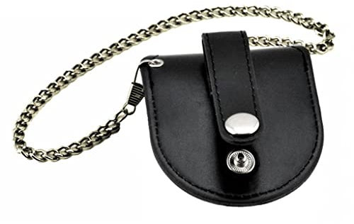 Tiuimk Retro-Taschenuhr-Tasche mit schwarzem Lederetui und antiker Bronzekette